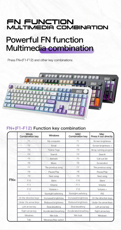 Spanish Wireless Keyboard Russian Spanish Arabic Korean 100% Keyboard Layout With Volume Knob TK100 RGB Light Type C Bluetooth