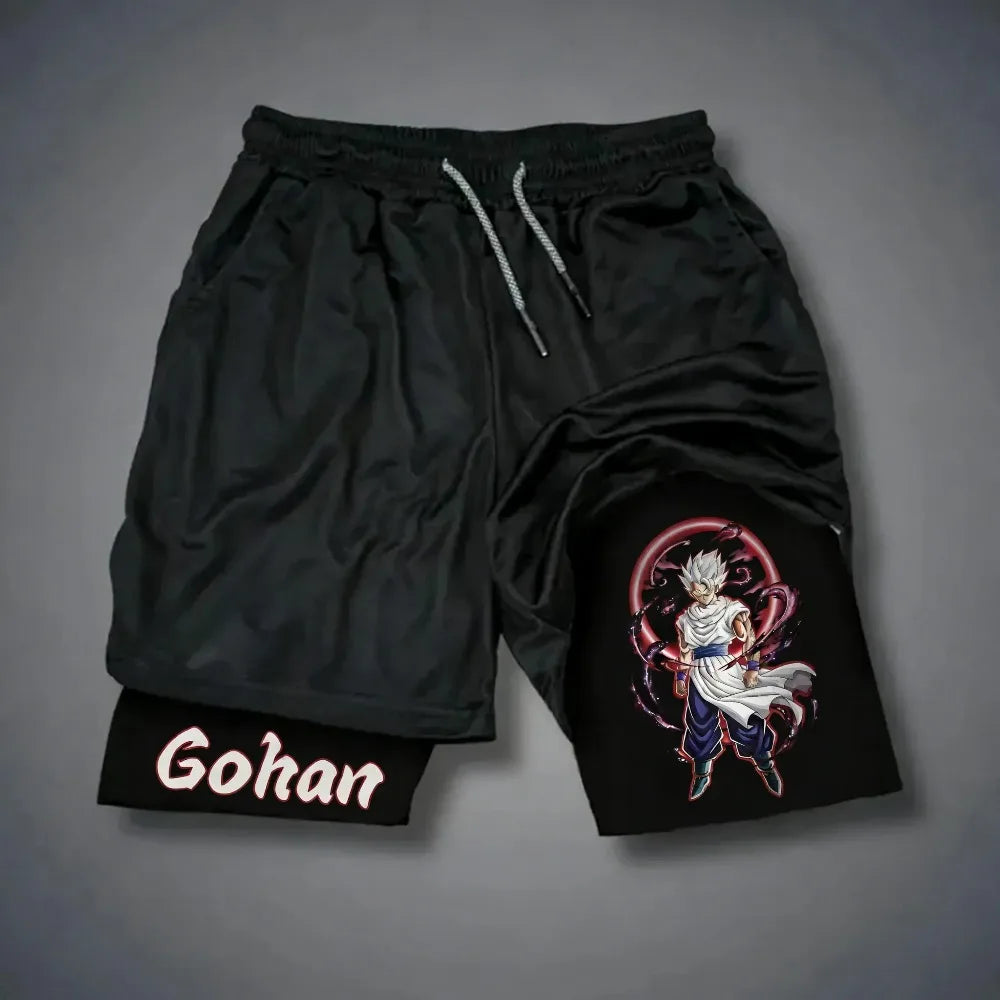 Pantalones cortos deportivos holgados unisex de Harajuku con estampado de anime de Goku de Dragon Ball, transpirables, de secado rápido y de doble capa. Nuevo producto de verano.