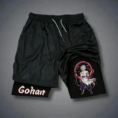 Pantalones cortos deportivos holgados unisex de Harajuku con estampado de anime de Goku de Dragon Ball, transpirables, de secado rápido y de doble capa. Nuevo producto de verano.