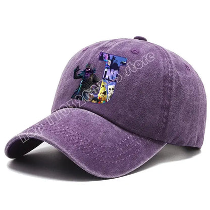 Fortnite A-Z Letter Adult Baseball Cap Men Women Adjustable Hat Washed Denim Retro Hip Hop Sun Hat Outdoor Sports Accessory Gift