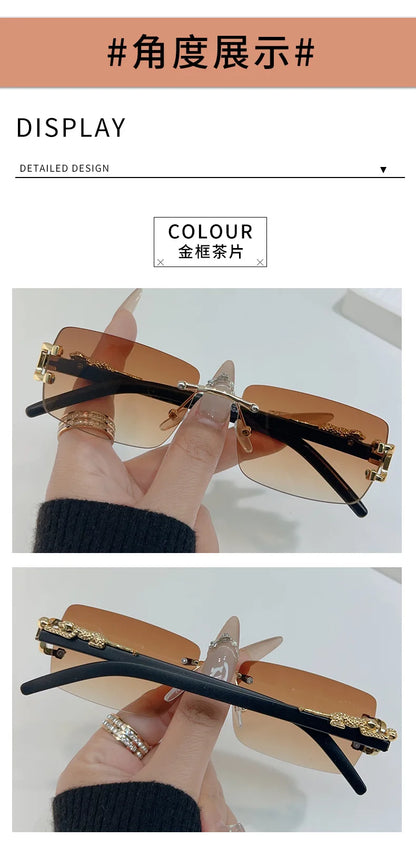 1 Pc Fashionable Women Men Sunglasses Frameless Rectangular Personalized Sunglasses for Daily Life Vintage Sun Glasses For male