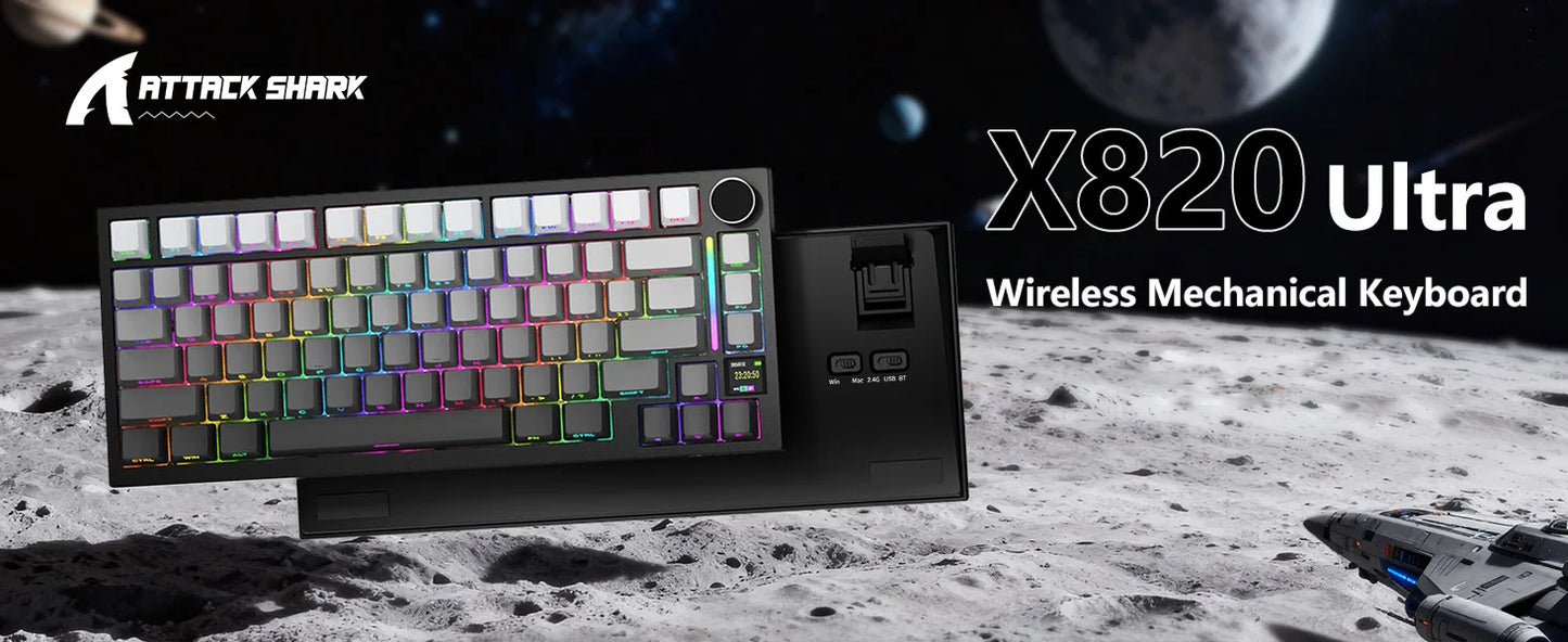 ATTACK SHARK X820 Ultra Gasket Mechanical Keyboard with TFT Screen & Knob, 75% ANSI Layout, Tri-mode, 5 Sound Absorbing Foams