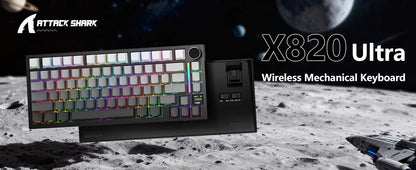 ATTACK SHARK X820 Ultra Gasket Mechanical Keyboard with TFT Screen & Knob, 75% ANSI Layout, Tri-mode, 5 Sound Absorbing Foams