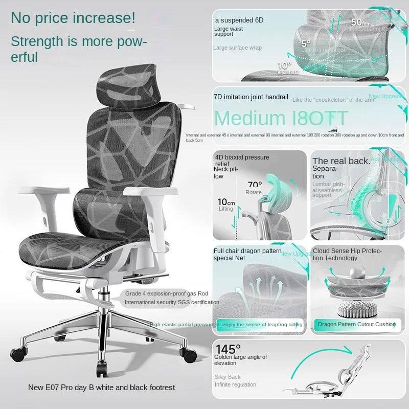 E07 Pro Ergonomic Office Chair Gaming Chair with Footrest, Adjustable Lumbar Support, Reclining Backrest, Comfortable Executive Desk Chair