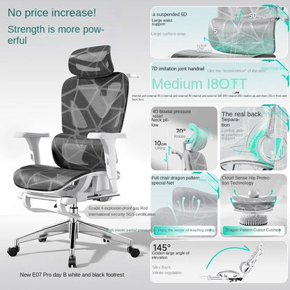 E07 Pro Ergonomic Office Chair Gaming Chair with Footrest, Adjustable Lumbar Support, Reclining Backrest, Comfortable Executive Desk Chair