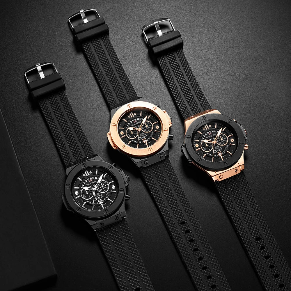 Herenhorloge Luxe Sport Siliconenband Japans uurwerk Kalender Kwarts Waterdicht horloge Relogio Masculino
