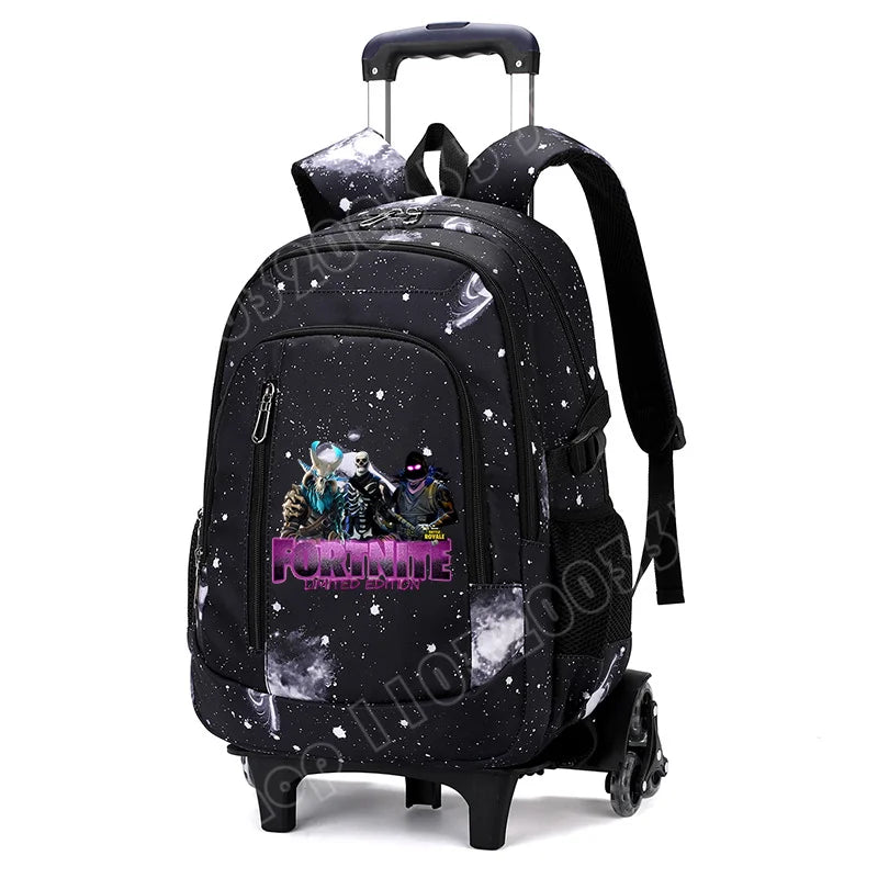 Fortnite 2 in 1 Trolley Backpack Starry Sky Print Large Capacity Waterproof Laptop Bag Stair Climbing Design Student Schoolbag