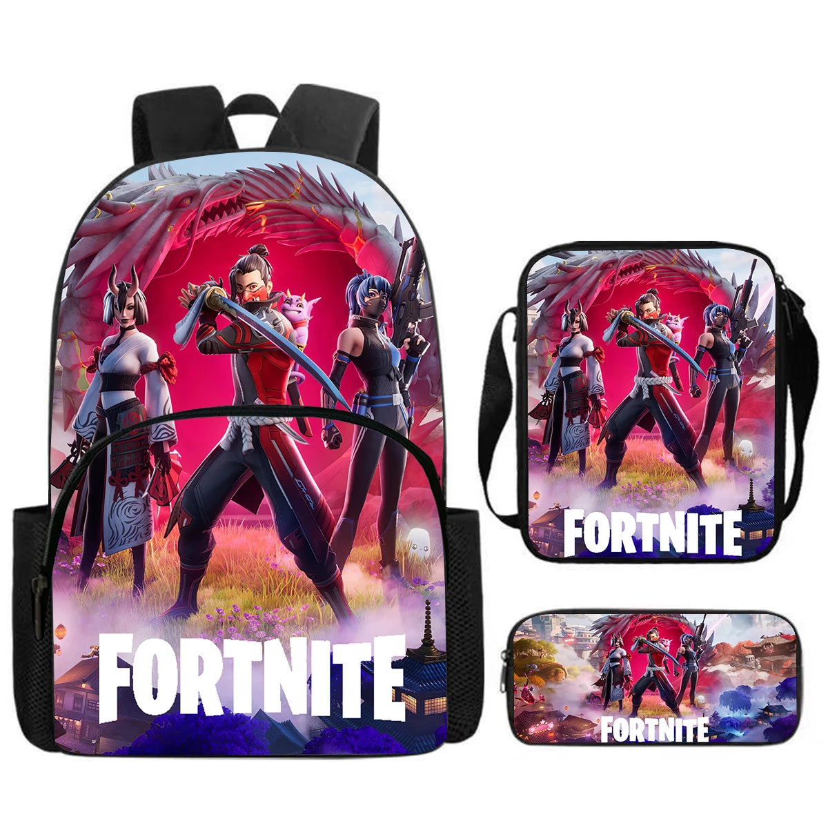 Fortnite 3Pcs Bag Set, Backpack with Front Pocket, Crossbody Bag and Pencil Case,  Boys girls The best gift for children
