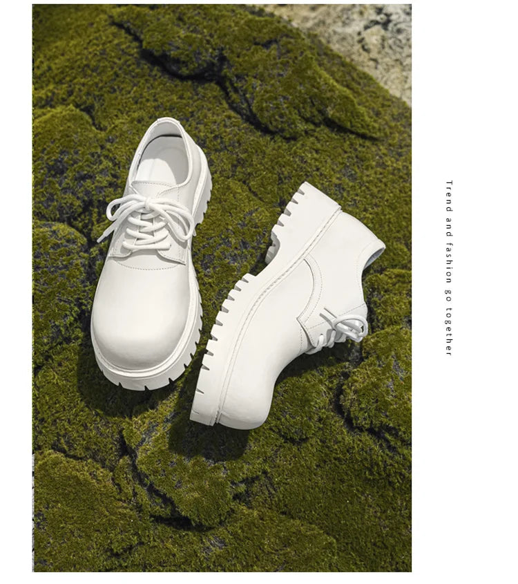 Thick Sole Casual Genuine Leather Dress Shoes Men Platform Height Increase Japan Harajuku Korean Streetwear Fashion Shoes White