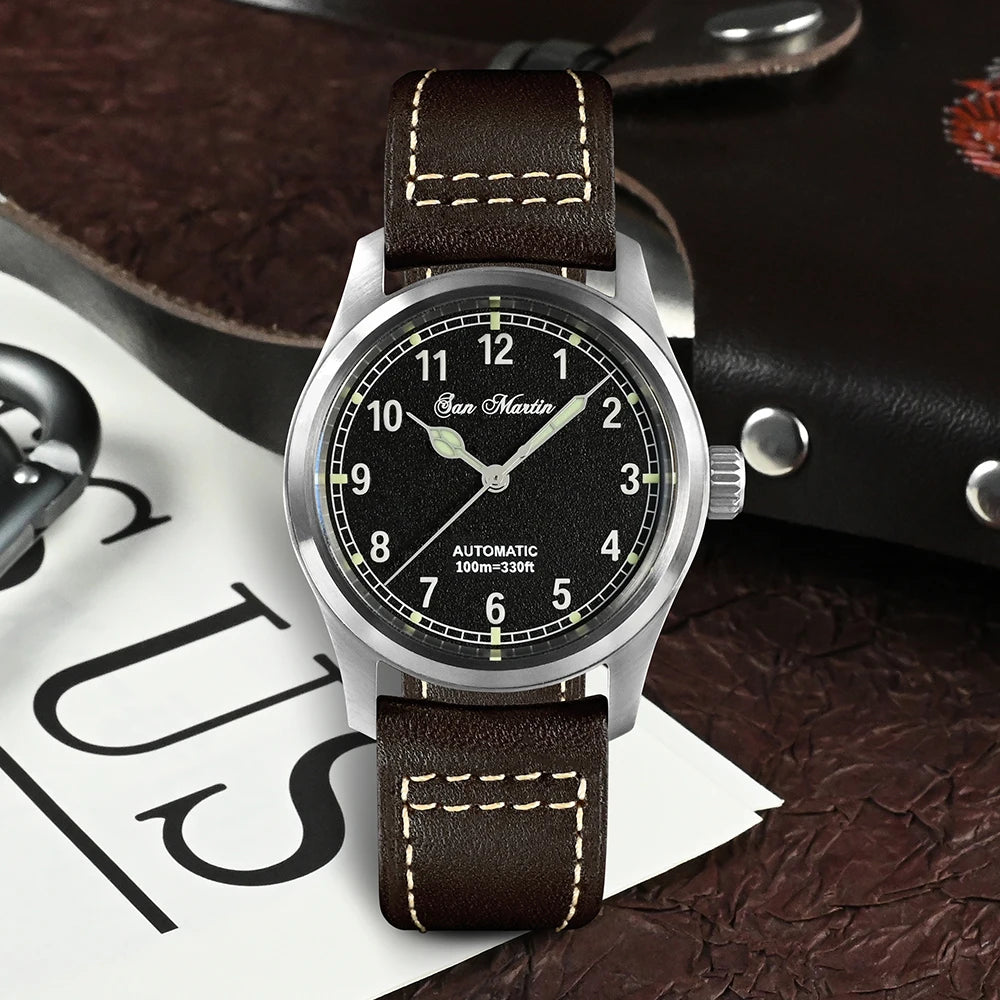 San Martin Simple Men's Watch 37mm Pilot Miyota 8215 Classic Military Explore Automatic Mechanical Watches Waterproof 100m