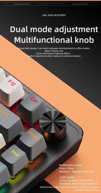 75% Mechanical Keyboard Wired with Media Knob APAYADO Black Gaming Keyboard Hot-Swap ABS Cap Transparent Character Backlighting