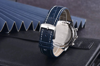 Montre de luxe pour homme Benyar – Chronographe avec date, bracelet en cuir, étanche, luminescente, style sportif et militaire, montre à quartz