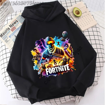 Casacos com capuz Fortnites para criança, sweatshirts anime Fortress Night, hoodies de jogo para primavera e outono, roupa desportiva infantil, presente