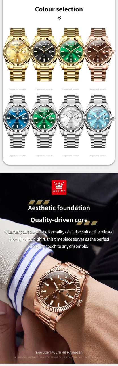 OLEVS 5650 Quartz Men's Watches Unique Week Calendar Display Luxury Brand Original Watches for Men Luminous Waterproof Man Watch