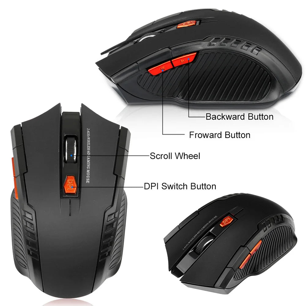 Mouse gaming optic wireless 2.4GHz cu receptor USB, 2000DPI, 6 butoane, pentru computer și laptop, accesorii