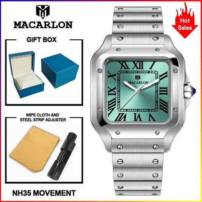 2026 New MACARLON Design 38mm Mechanical Watch Men's Sapphire Glass Luminous Stainless Steel Waterproof China NH35 Automatic Watch