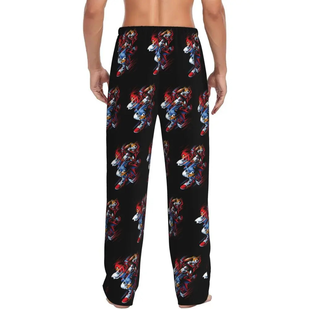 Pantalones de pijama personalizados para hombre con estampado «Soniced», con motivo de erizo, ropa de dormir, pantalones de estar por casa con bolsillos