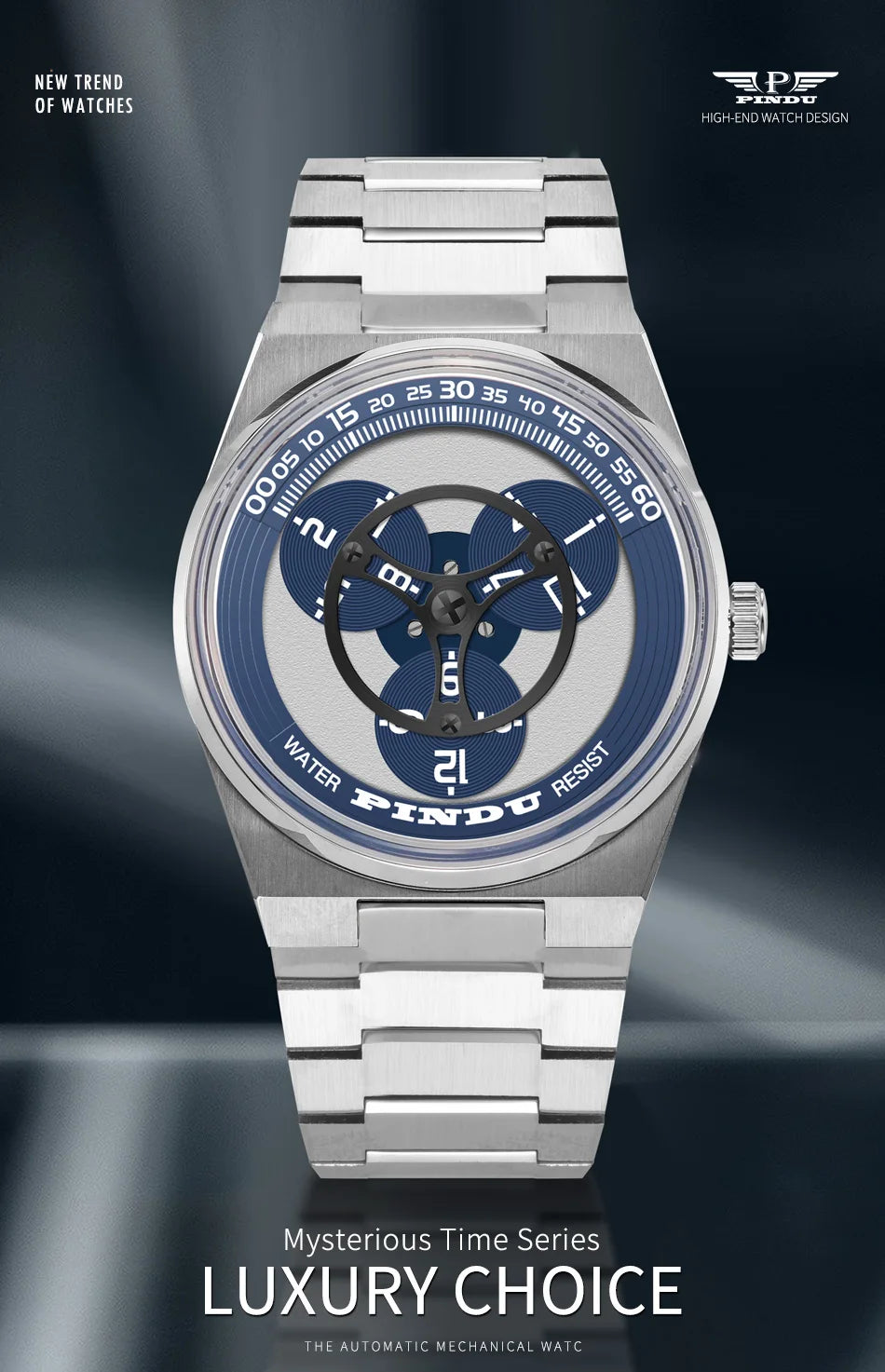PINDU Design New Stainless Steel Mechanical Watch Men TOP-Luxury Sapphire Mirror Miyota 8215 Movement Waterproof Automatic Watch
