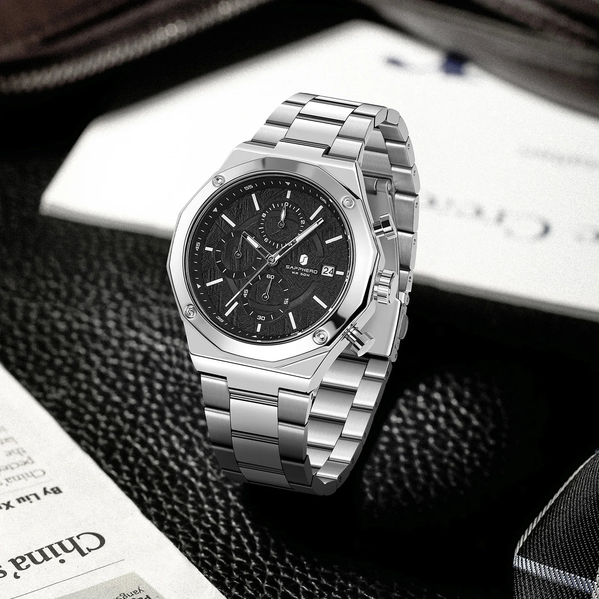 SAPPHERO Roségouden herenhorloge, modieus luxe horloge, roestvrijstalen horloge, waterdicht tot 50 m, herenhorloge, nieuwjaarscadeaus
