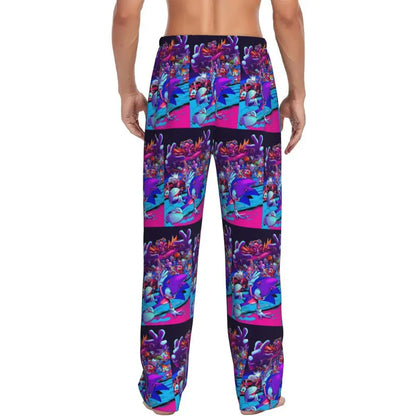Pantalones de pijama personalizados para hombre con estampado «Soniced», con motivo de erizo, ropa de dormir, pantalones de estar por casa con bolsillos
