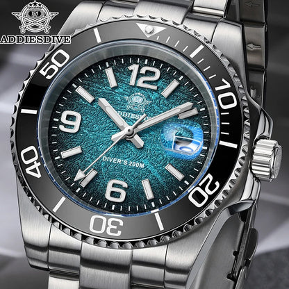 ADDIESDIVE 48mm Diver Watch Fashion Gradient Color Rotatable Bezel Quartz Watches Luminous 200m Waterproof Stainless Men's Watch