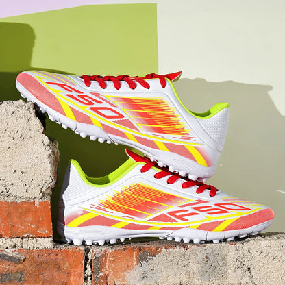 TF Soccer Cleats Children Kids Boys Girls PU Fabric Upper Rubber Sole Non-Slip Wear-Resistant Training Shoes