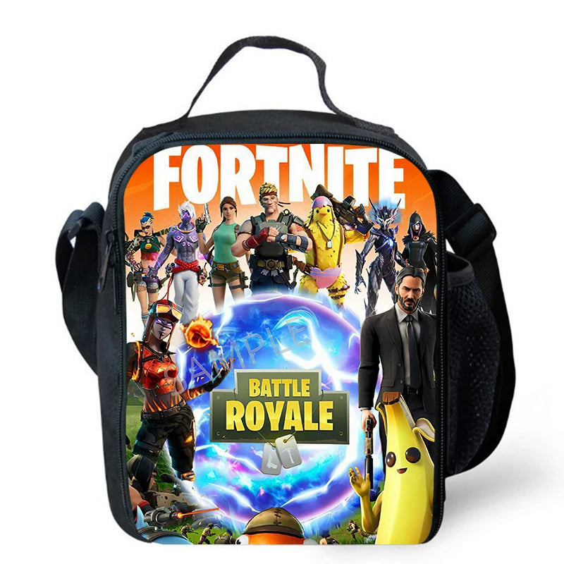 Cute Cartoon Lunch Bag Insulated Thermal Food Container Leakproof Reusable Fortnite Lunch Cooler Bag for Kids Student