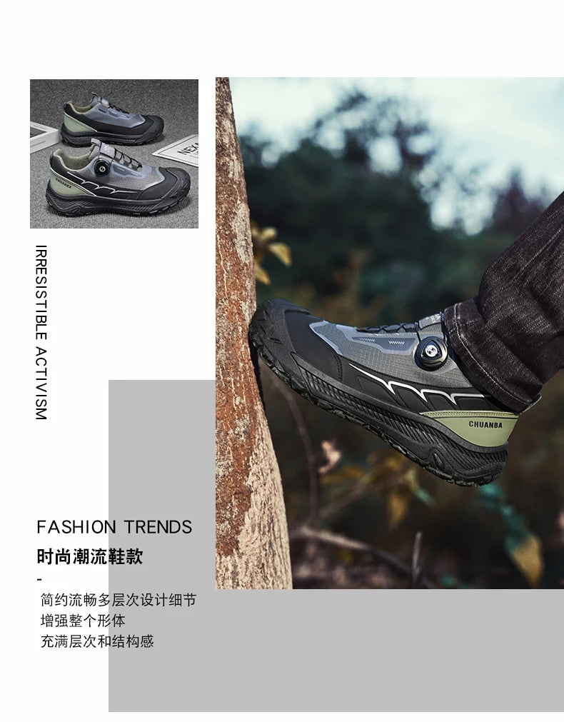 Rotary Buckle Men's Trekking Sneakers Outdoor Platform Hiking Shoes Comfortable Non-Slip Climbing Walking Shoes for Men