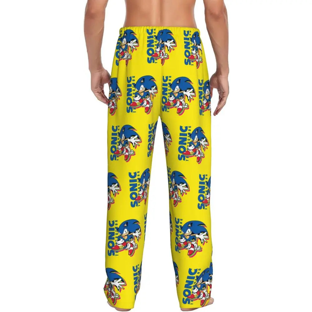 Pantalones de pijama personalizados para hombre con estampado «Soniced», con motivo de erizo, ropa de dormir, pantalones de estar por casa con bolsillos