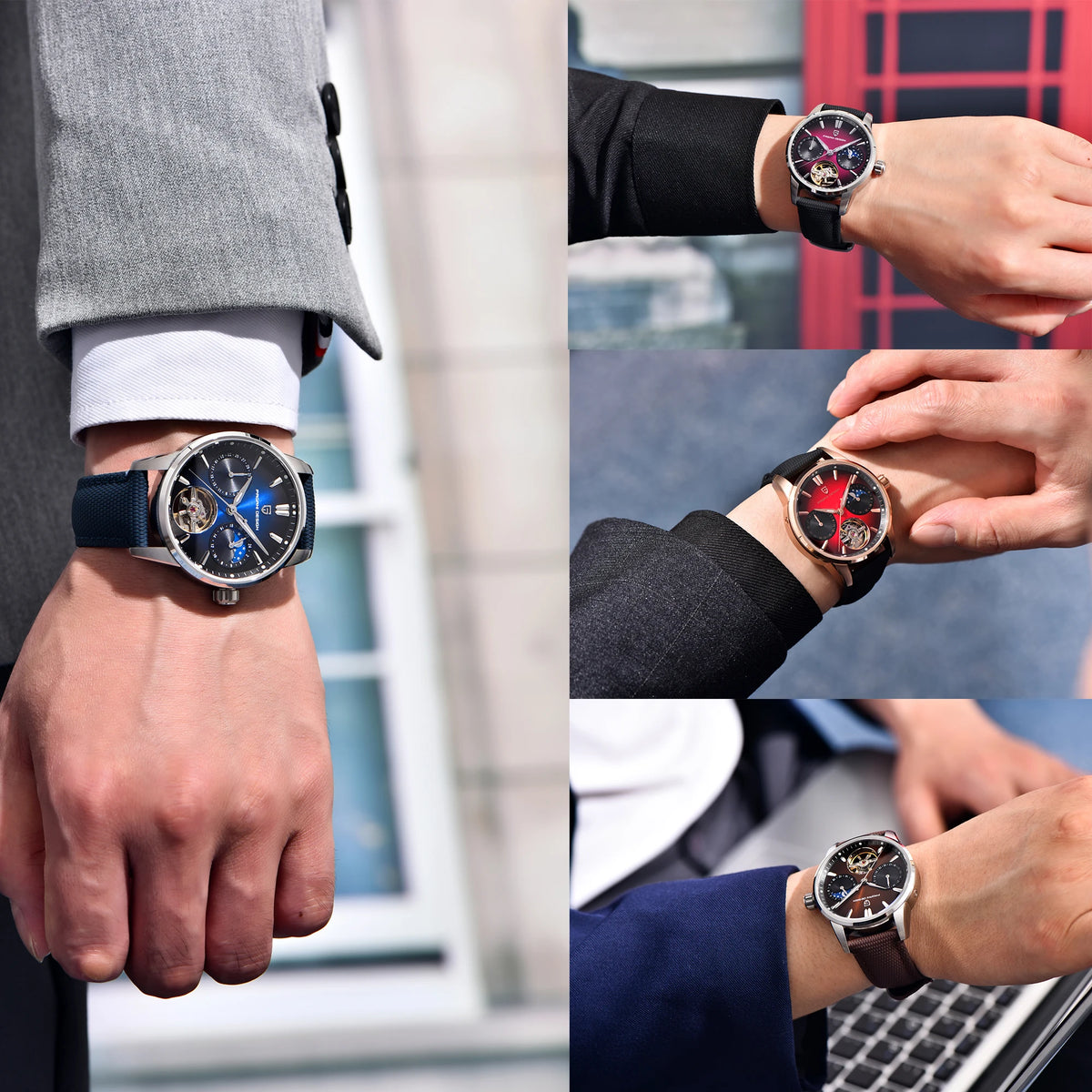 PAGANI DESIGN – Ceas mecanic de lux pentru bărbați, 41 mm, sticlă de safir, curea din piele, rezistent la apă, stil pilot, cu turbilion și fază lunară