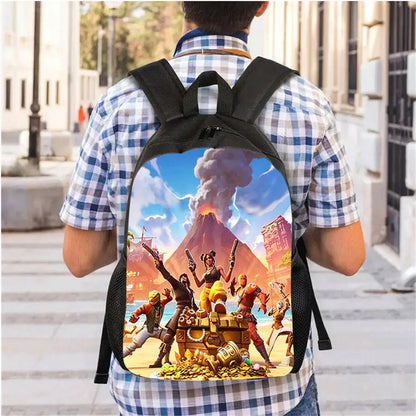 3Pcs Kids Backpack Set, Crossbody & Pencil Bag, FORTNITE Cartoon Bag, Lightweight for Boys Girls 5-10, Free 3D Printed Keychain