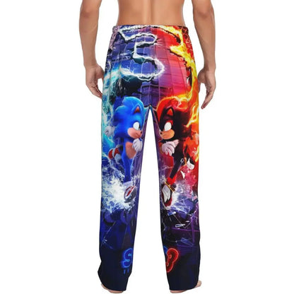 Pantalones de pijama personalizados para hombre con estampado «Soniced», con motivo de erizo, ropa de dormir, pantalones de estar por casa con bolsillos