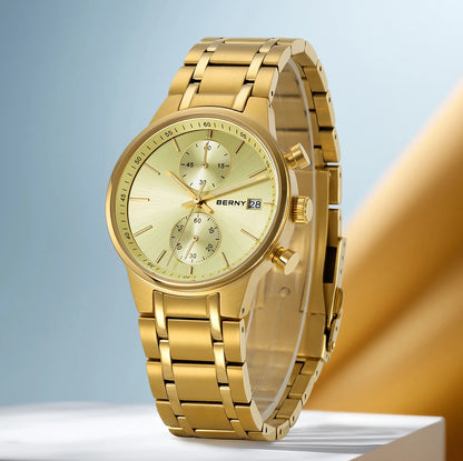 Montre pour homme BERNY – Chronographe multifonction à quartz, style décontracté et tendance, affichage de la date, aiguilles luminescentes, montre-bracelet sportive et colorée