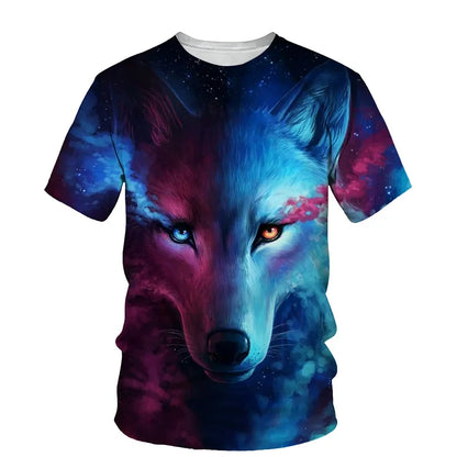 Dierenpatroon met wolf, 3D-print, heren-T-shirt met ronde hals, modieuze T-shirts, casual, korte mouwen, oversized, Y2K, Harajuku, unisex-kleding