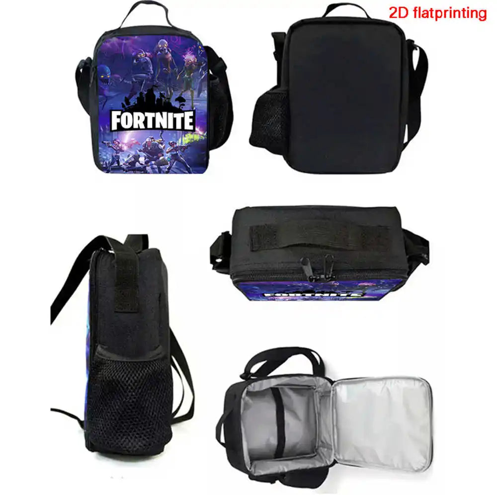 Cute Cartoon Lunch Bag Insulated Thermal Food Container Leakproof Reusable Fortnite Lunch Cooler Bag for Kids Student
