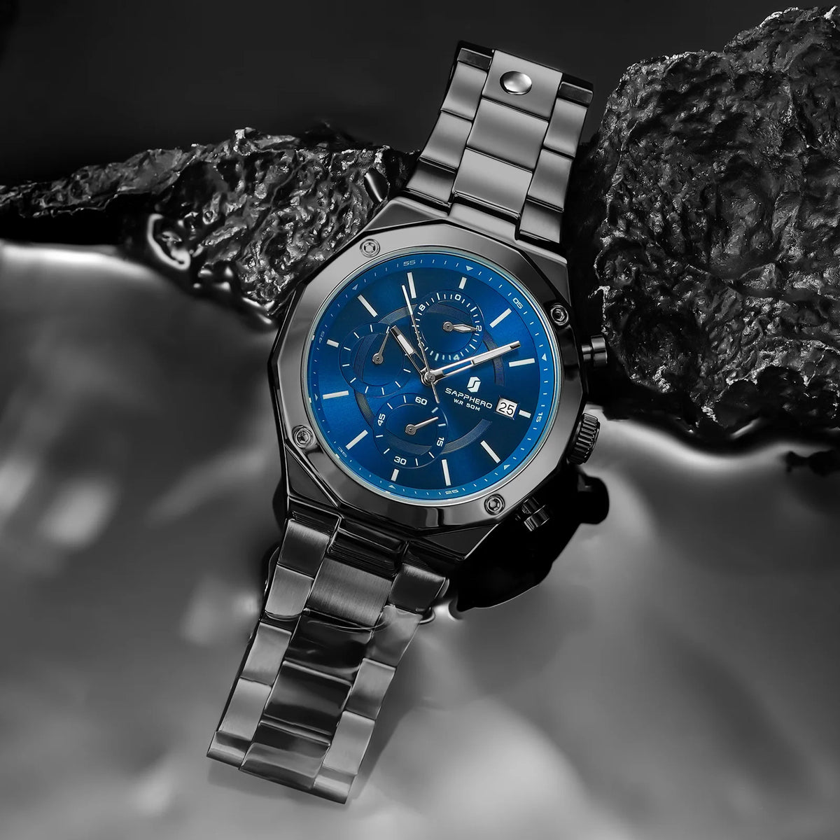 SAPPHERO Roségouden herenhorloge, modieus luxe horloge, roestvrijstalen horloge, waterdicht tot 50 m, herenhorloge, nieuwjaarscadeaus