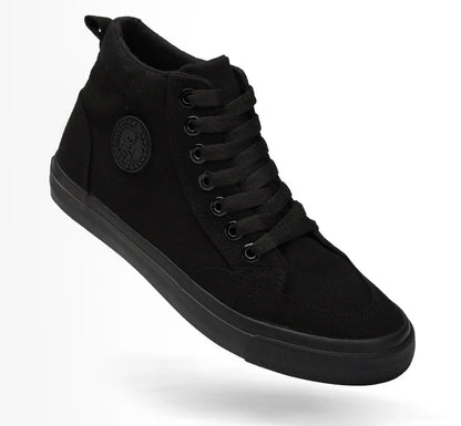 Baskets montantes en toile pour hommes, chaussures de Skate décontractées à lacets, toutes noires, pour étudiants, semelle plate, chaussures de Sport confortables