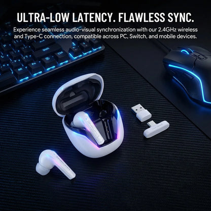ONIKUMA T27 Wireless Earbuds Dual-mode Headset Independent Connection  with Touch Control 2.4Ghz Low Latency Stereo Bluetooth
