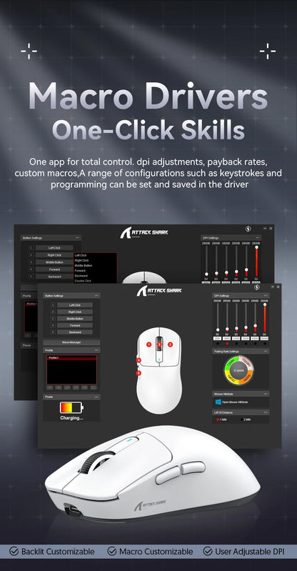 X3 Gaming Mouse Wireless ATTACK SHARK, punainen, 4K-palautusnopeus, Bluetooth Tri-Mode -yhteys, PAW3395, makroilla varustettu Bluetooth-pelihiiri