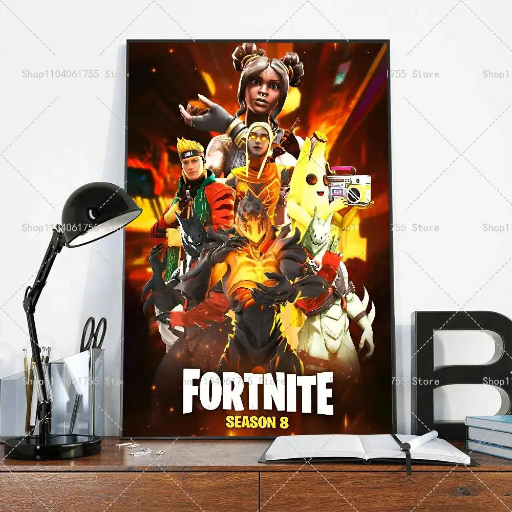 F-Fortnites-Game beliebtes Poster, selbstklebender Kunst-Wandsticker aus wasserfestem Papier für Café, Bar und Zimmerdekor