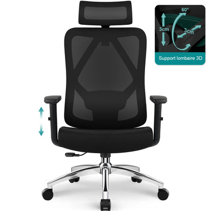 Daccormax Ergonomic Office Chair, Mesh Desk Chair Adjustable Lumbar Support, Swivel Tilt Wheels for Home Office Gaming