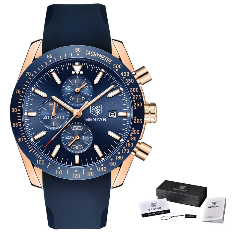 Orologio da uomo BENYAR 5140, orologio sportivo casual, orologio al quarzo di lusso impermeabile, cronografo militare di marca di alta gamma.