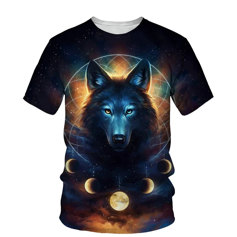 Dierenpatroon met wolf, 3D-print, heren-T-shirt met ronde hals, modieuze T-shirts, casual, korte mouwen, oversized, Y2K, Harajuku, unisex-kleding