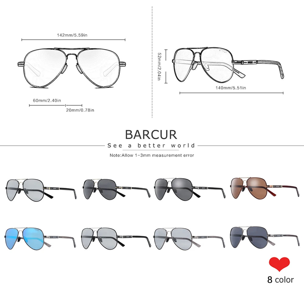 BARCUR Polarized Mens Sunglasses Pilot Sun Glasses for Men Accessories Driving Fishing Hiking Eyewear Oculos Gafas De Sol