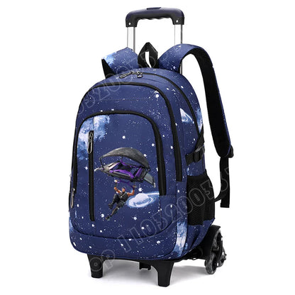 Fortnite 2 in 1 Trolley Backpack Starry Sky Print Large Capacity Waterproof Laptop Bag Stair Climbing Design Student Schoolbag