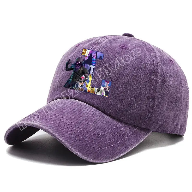 Fortnite A-Z Letter Adult Baseball Cap Men Women Adjustable Hat Washed Denim Retro Hip Hop Sun Hat Outdoor Sports Accessory Gift
