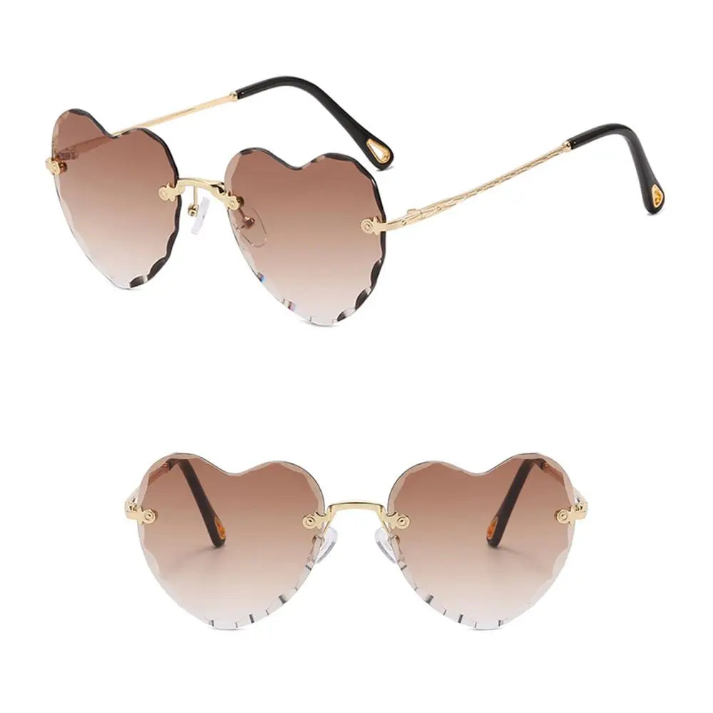 Ochelari de soare în formă de inimă, cu ramă metalică fără ramă, lentile degradate, ochelari de soare „Love Heart” pentru femei, protecție UV400