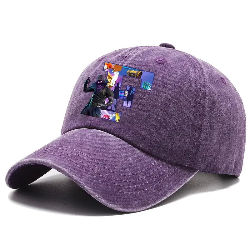 Fortnite A-Z Letter Adult Baseball Cap Men Women Adjustable Hat Washed Denim Retro Hip Hop Sun Hat Outdoor Sports Accessory Gift