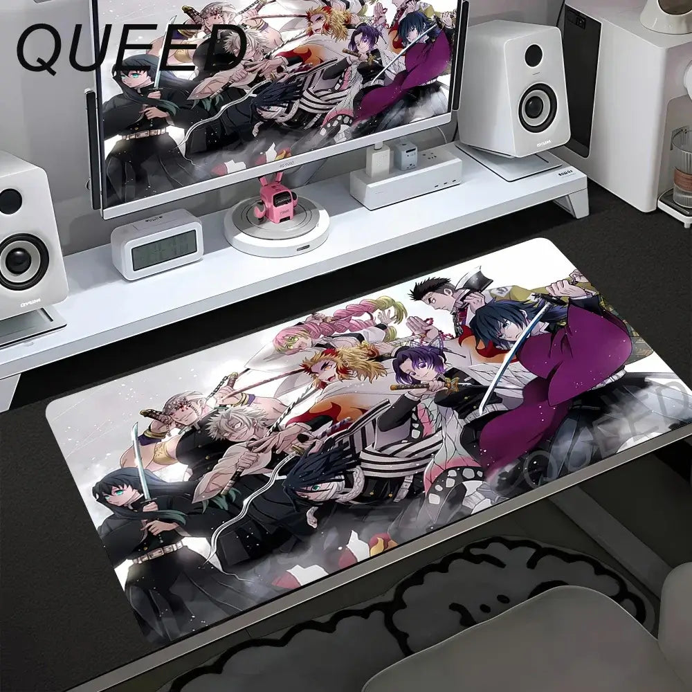 Tapete de Secretária para Computador e Teclado, Tapete de Rato Anime com Rapariga Kawaii, 900x400mm, Borracha Antiderrapante, Demon Slayers XL