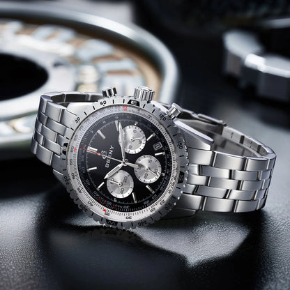 Pánské hodinky BERNY Aviation – křemenný chronograf s datem, safírovým sklem a ultraluminiscenční vrstvou – elegantní hodinky luxusní značky